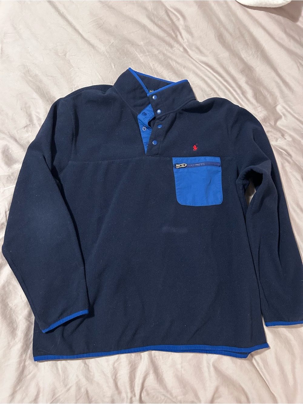 Polo by Ralph Lauren Navy Fleece Pullover with Bright Blue Pocket